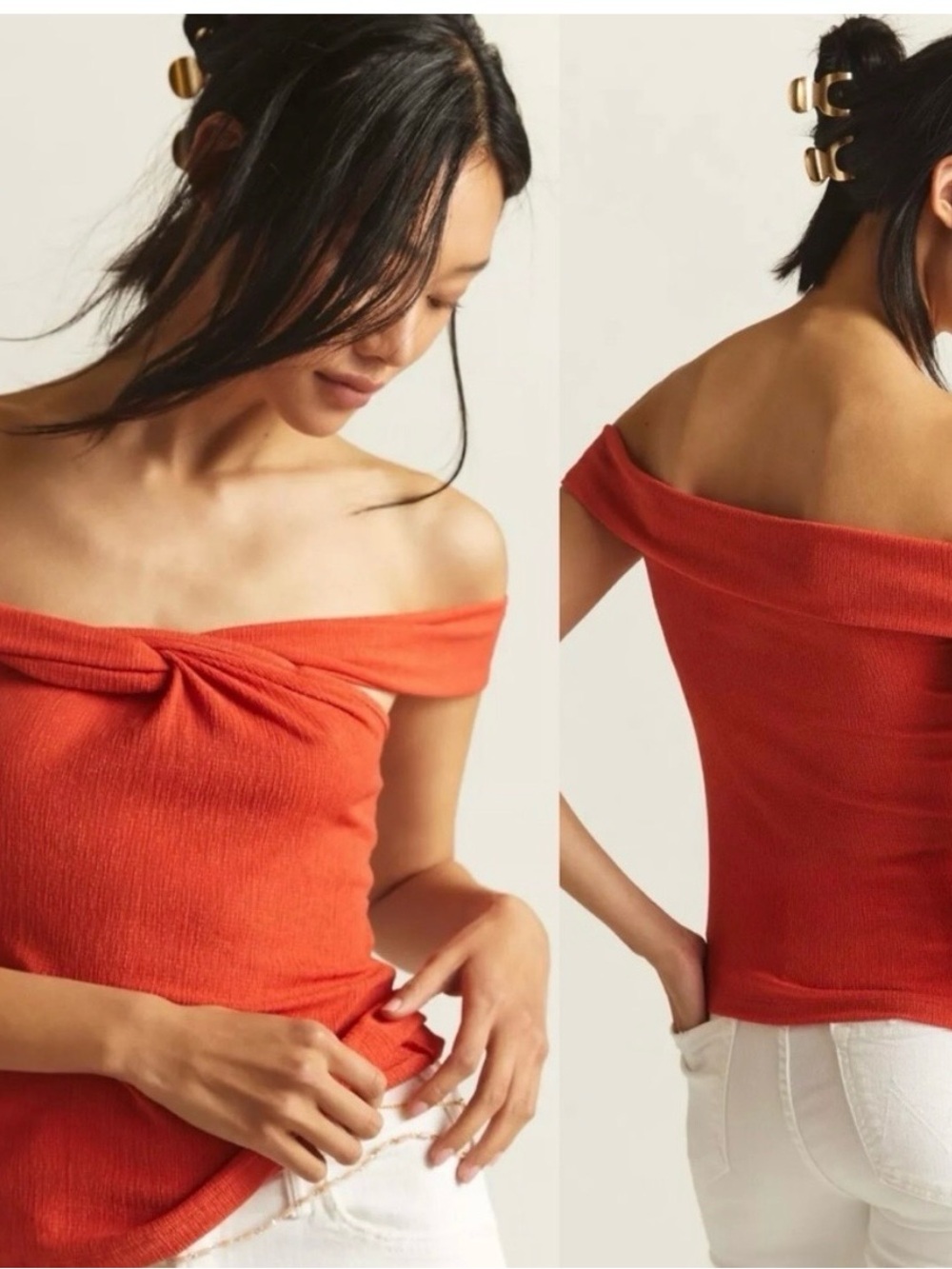 Maeve by Anthropologie Off-Shoulder Twist-Front Camisole in Coral